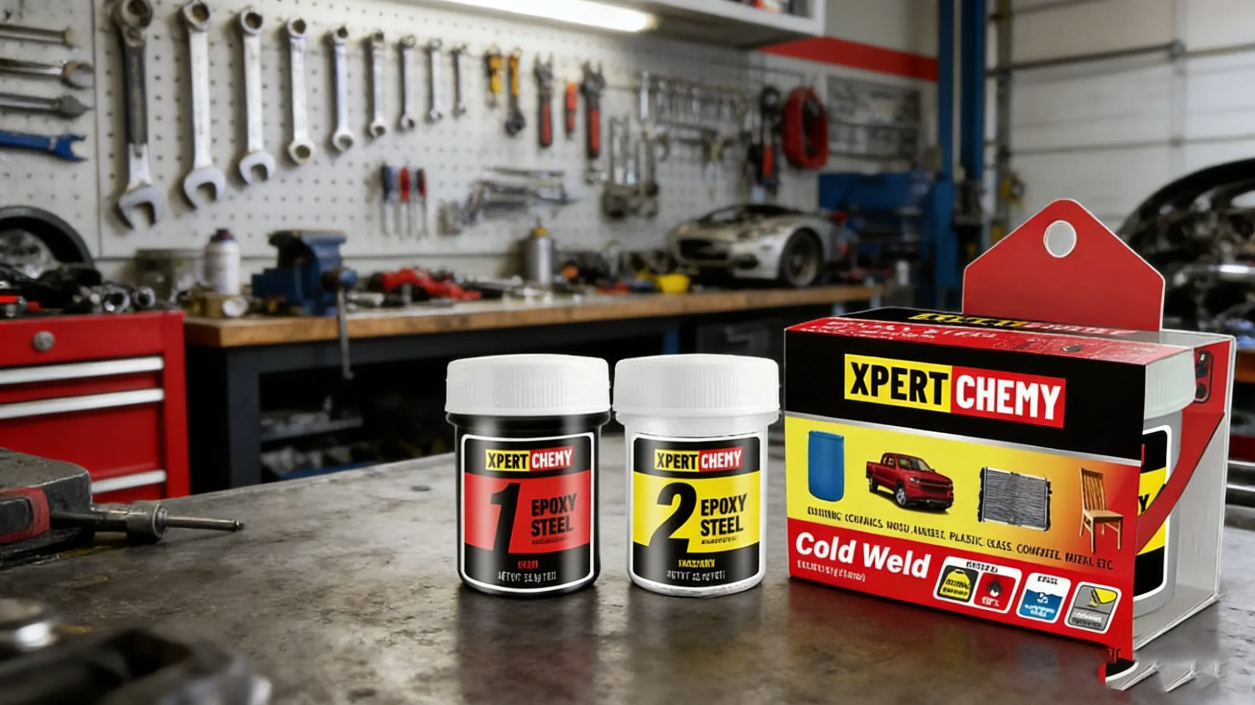 Cold weld epoxy toolkit in workshop